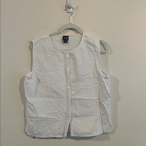 Eileen Fisher Button Down‎ Tank Vest Top Cotton White Texture Quiet Luxury M
